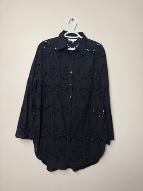Adiva Black Eyelet Button-Down Shirt